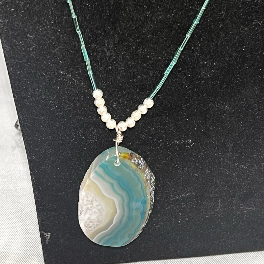 New handmade Oceanic Blue and Silver Agate Necklace